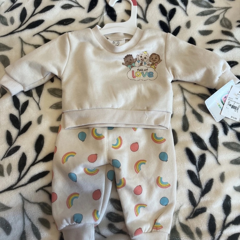 Kids Cocmelon Beige Matching Set with Rainbow Print